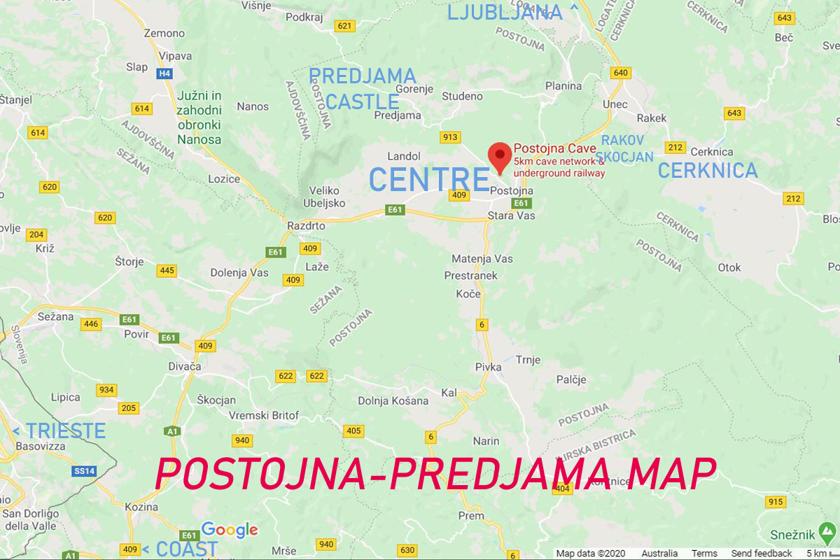 Map of Postojna/Predjama, Slovenia - Sloveniaforyou