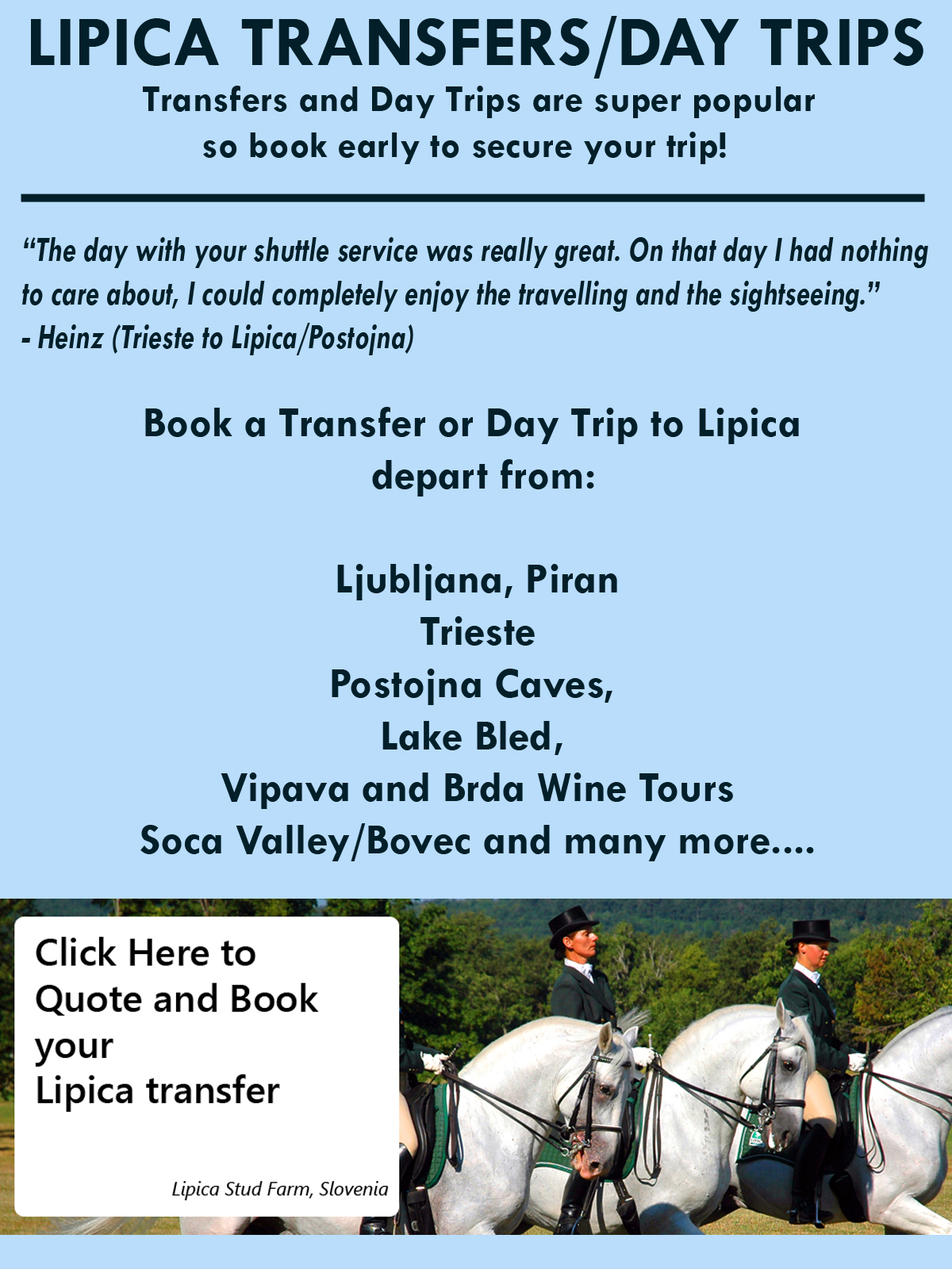 Transfer Prices to Lipica - Sloveniaforyou