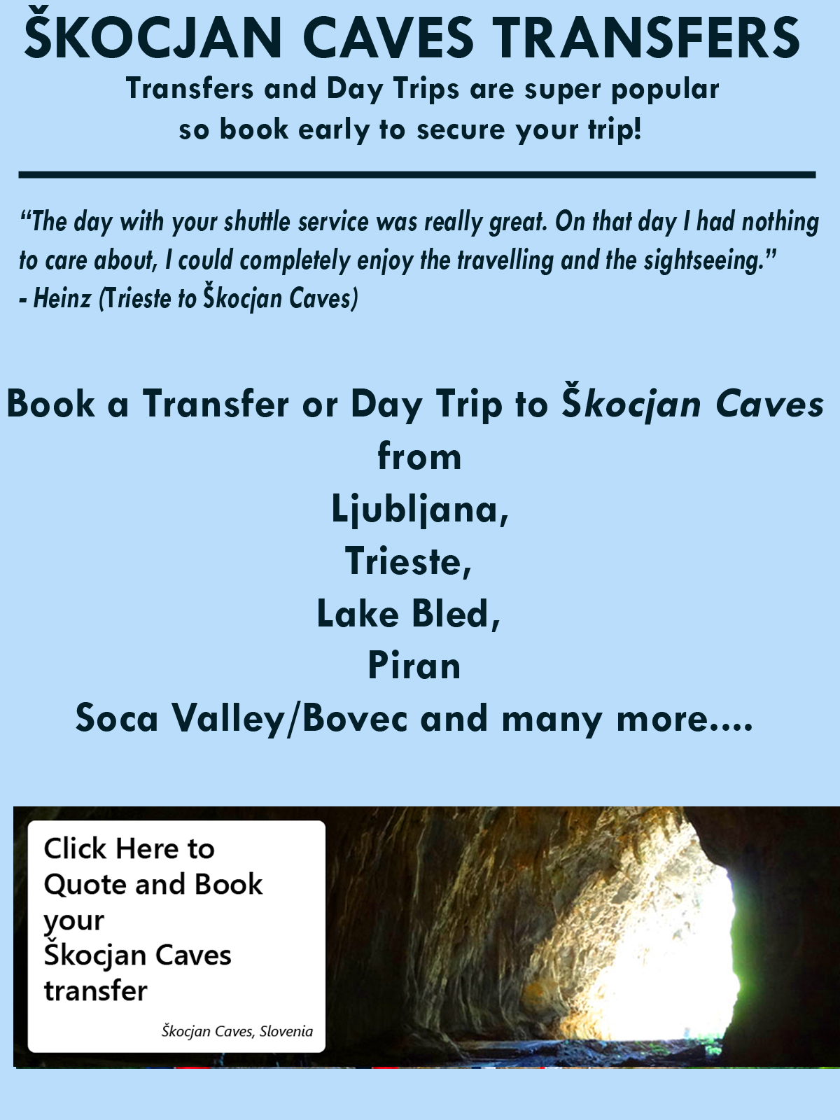 Transfer Prices to Skocjan Caves - Sloveniaforyou
