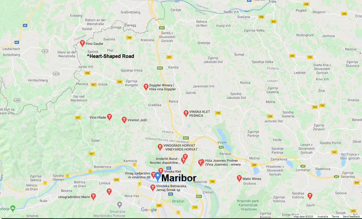 Wine road region map of Maribor-Podravje